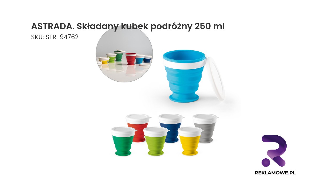 ASTRADA. Składany kubek podróżny 250 ml z silikonu i PP Składany kubek podróżny ASTRADA o pojemności 250 ml